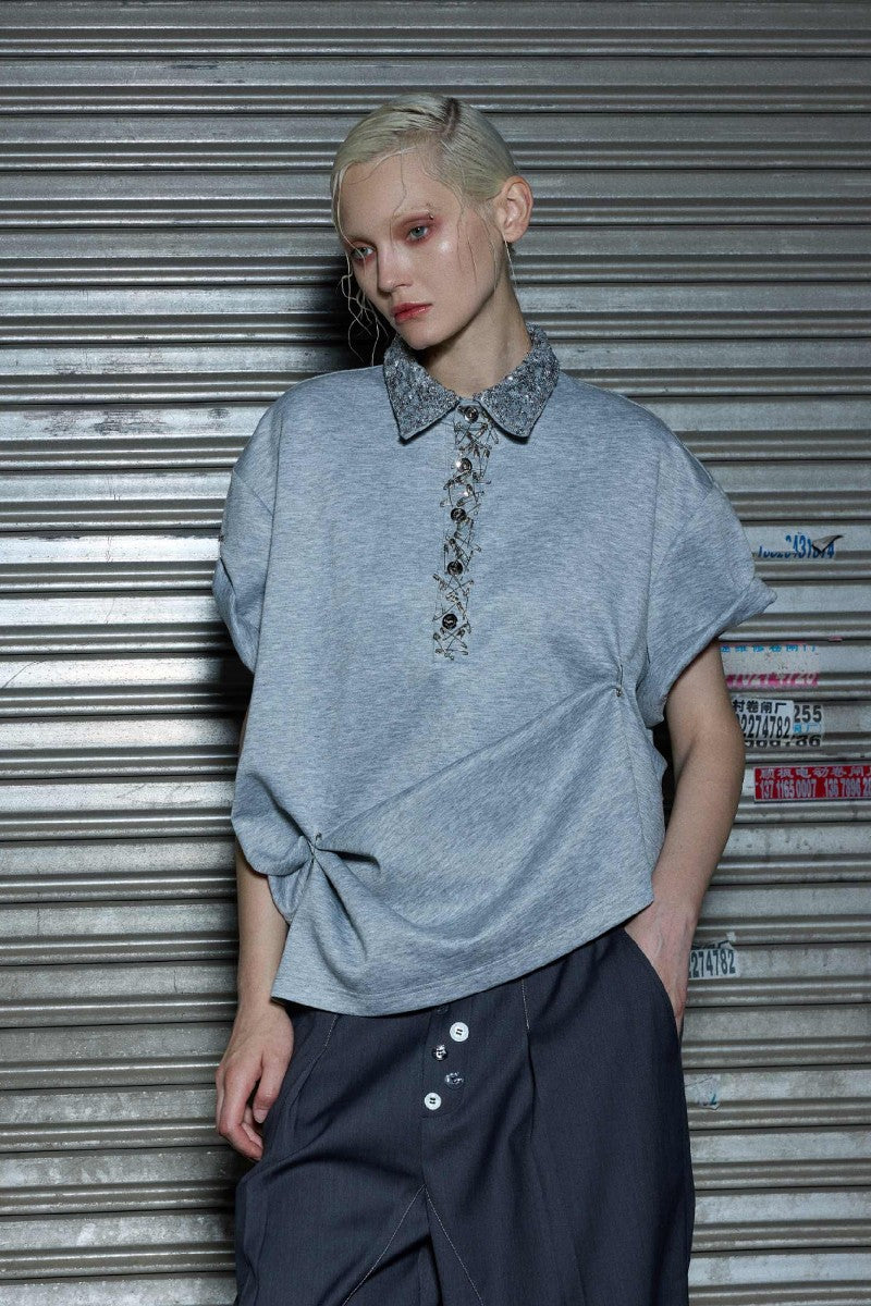 Sequin Safety Pin Polo Tee