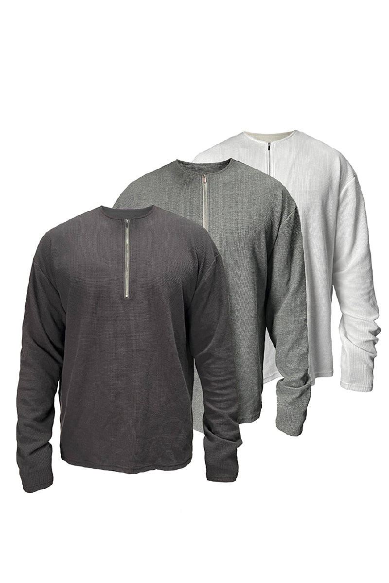 Minimalist Half-Zip Waffle Knit Long Sleeve