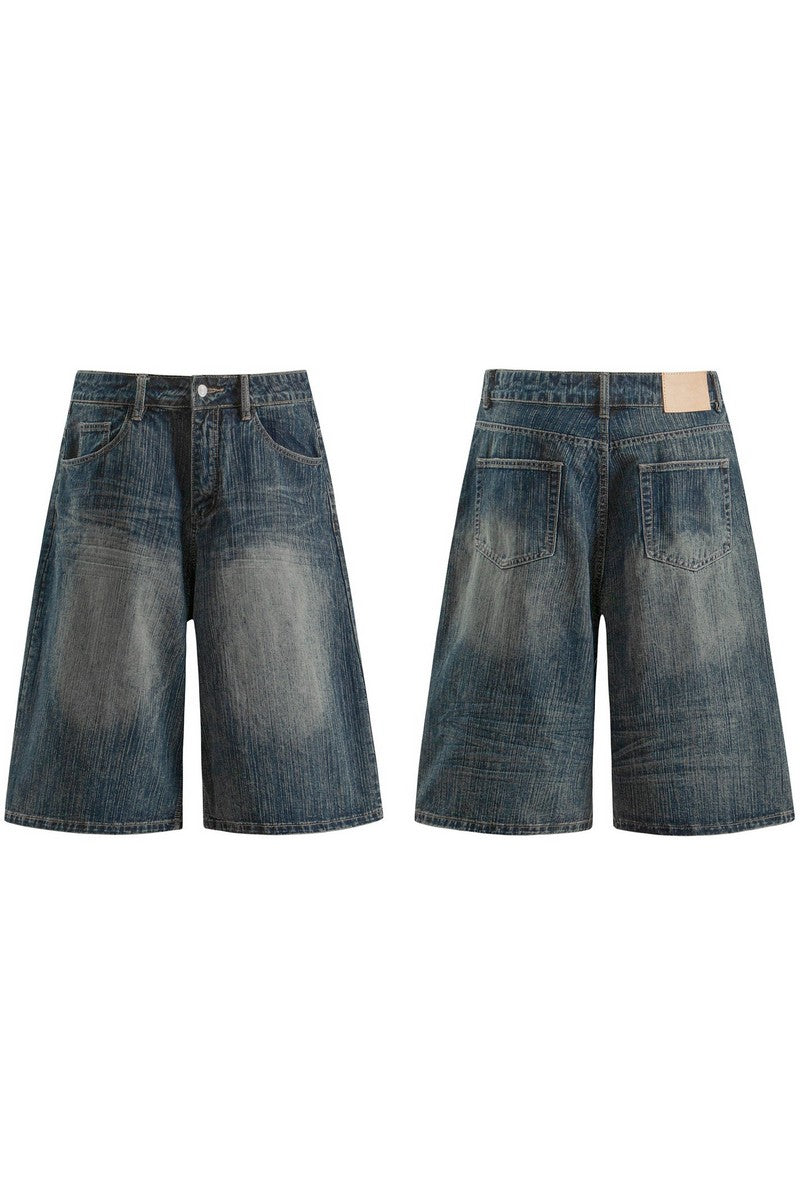 Washed Slub Denim Shorts