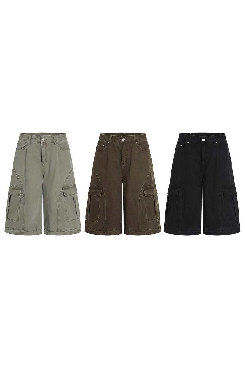 Multi Pocket Cropped Work Shorts