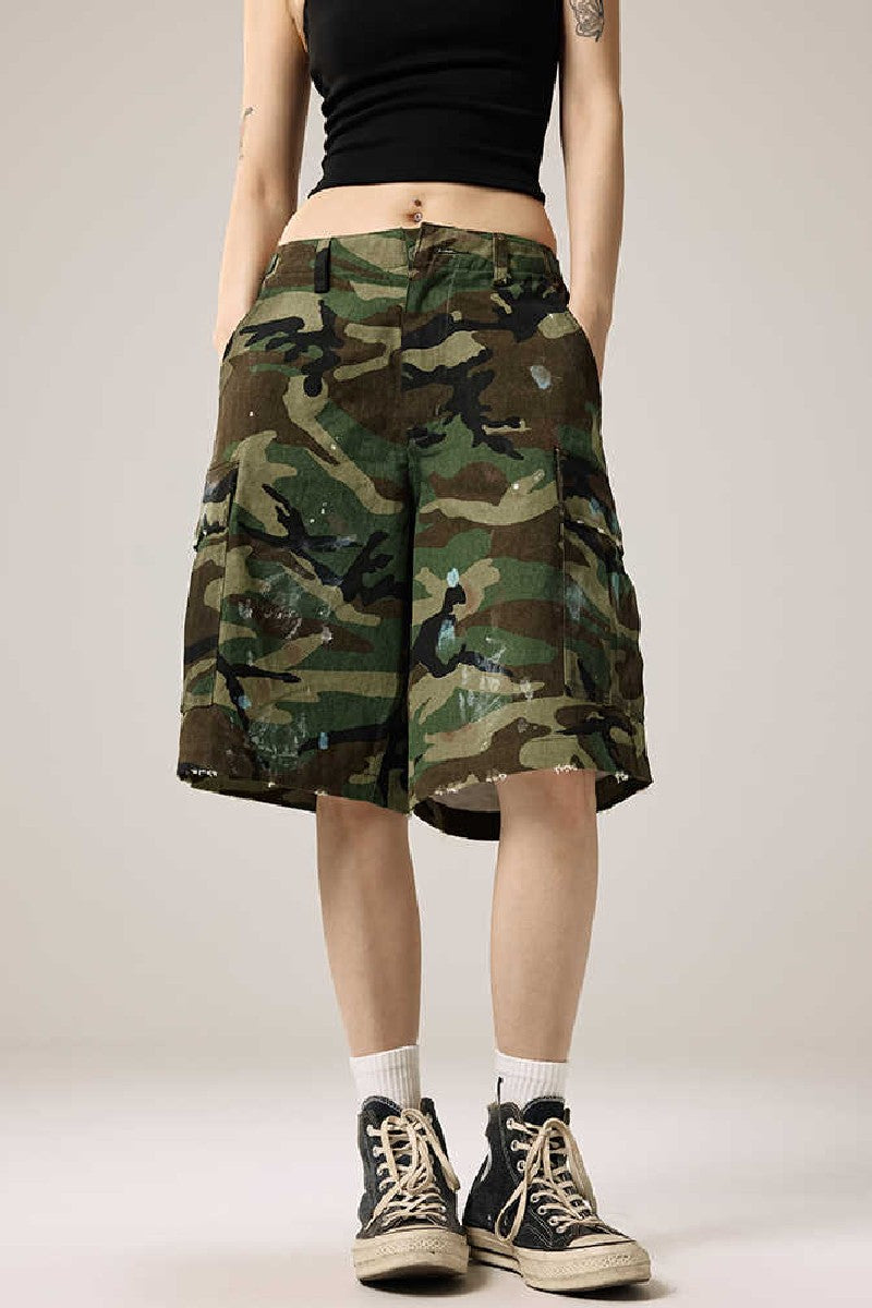Camo Wide Leg Cargo Shorts