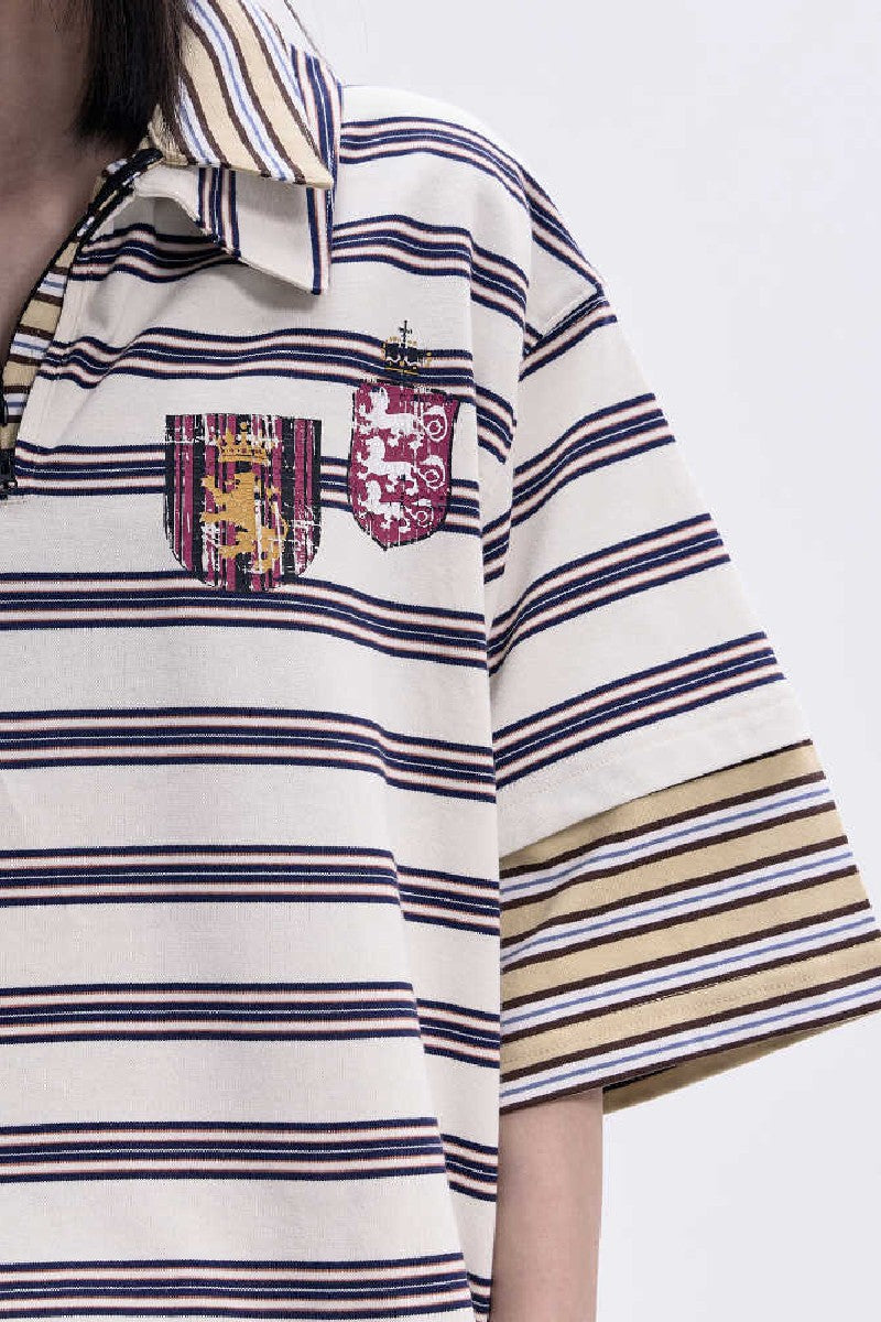 Striped Zip Polo Nylon Tee