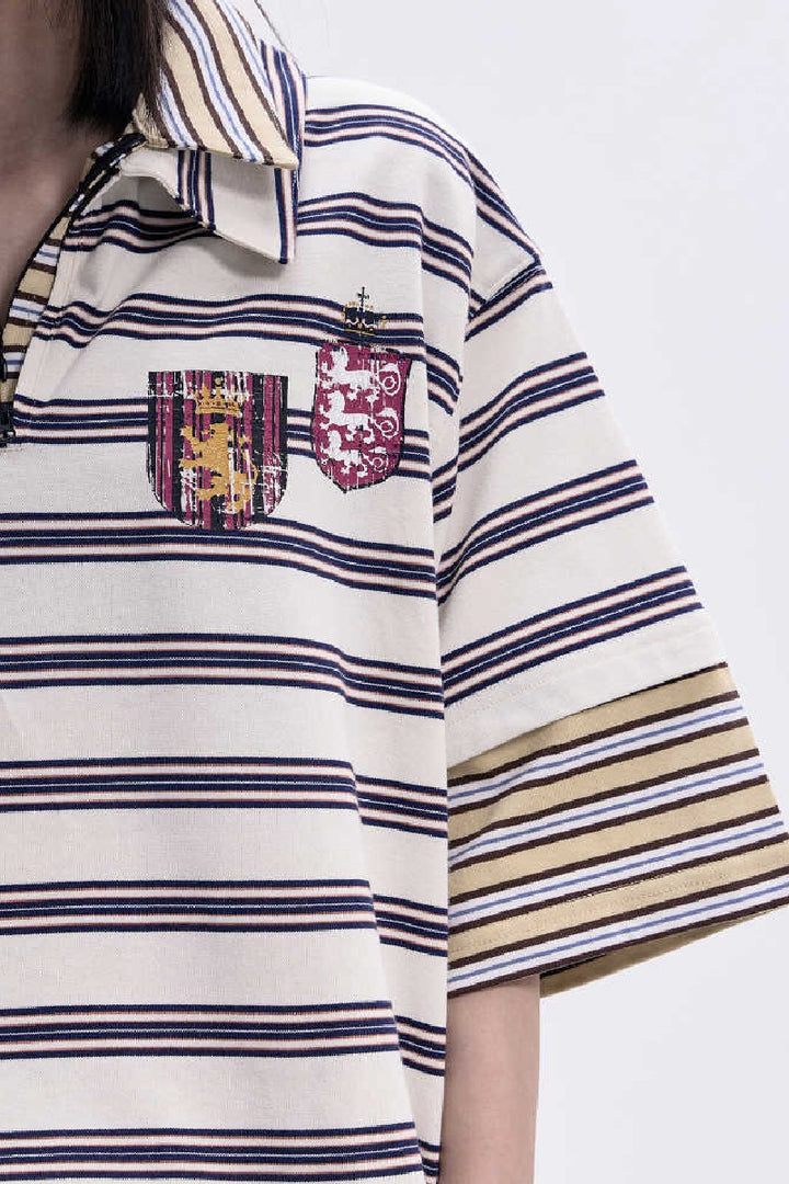 Striped Zip Polo Nylon Tee