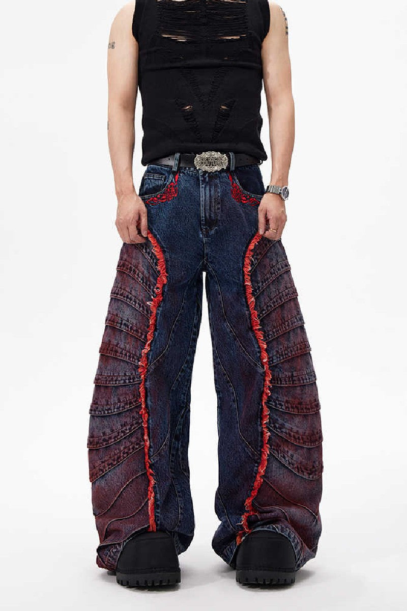 Rose Embroidered Deconstructed Jeans