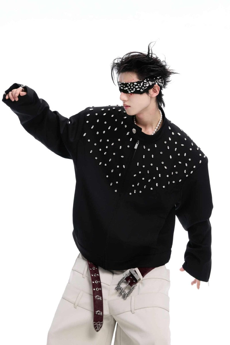 Hand-Embellished Rhinestone Harrington Jacket