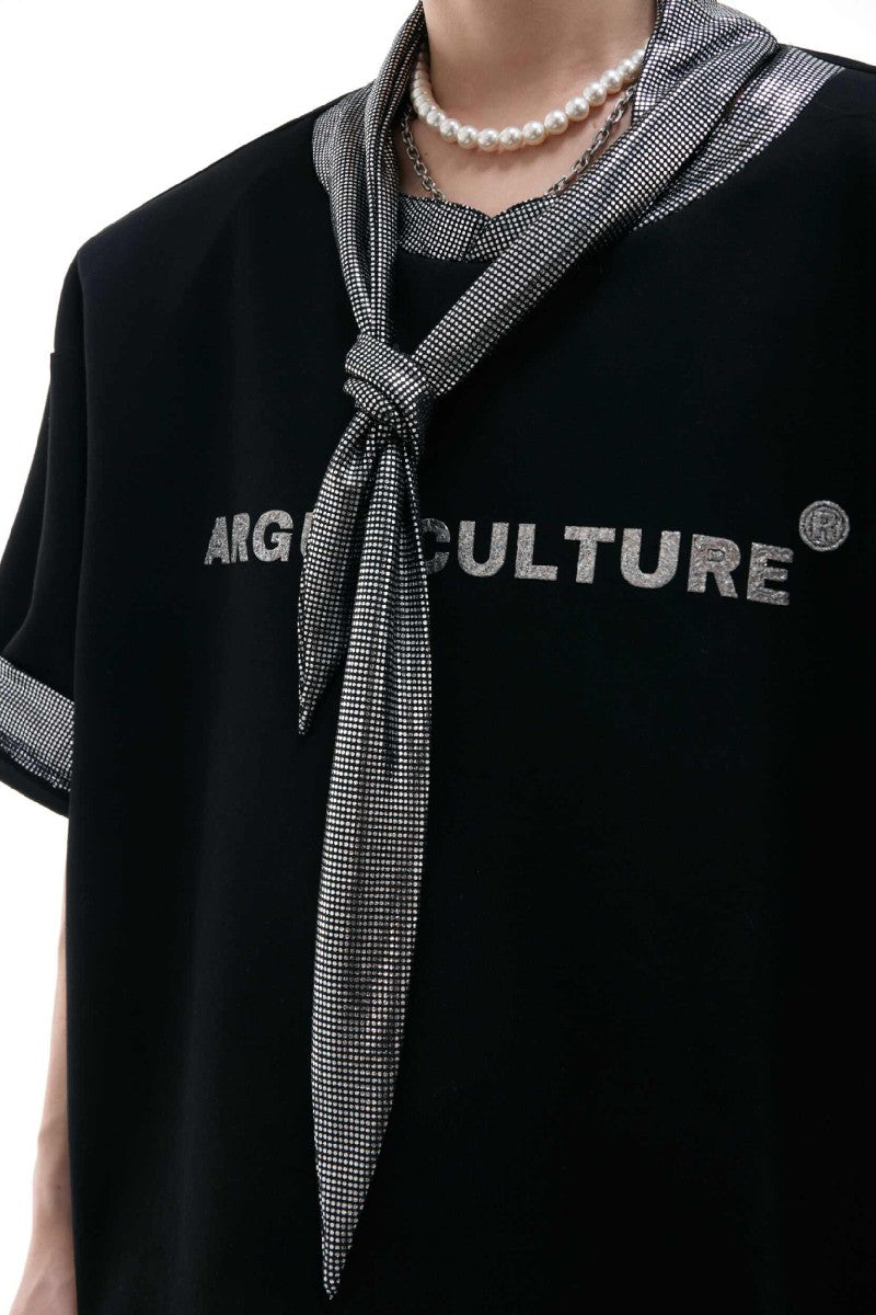 Silver Tie Print Short Sleeve Tee