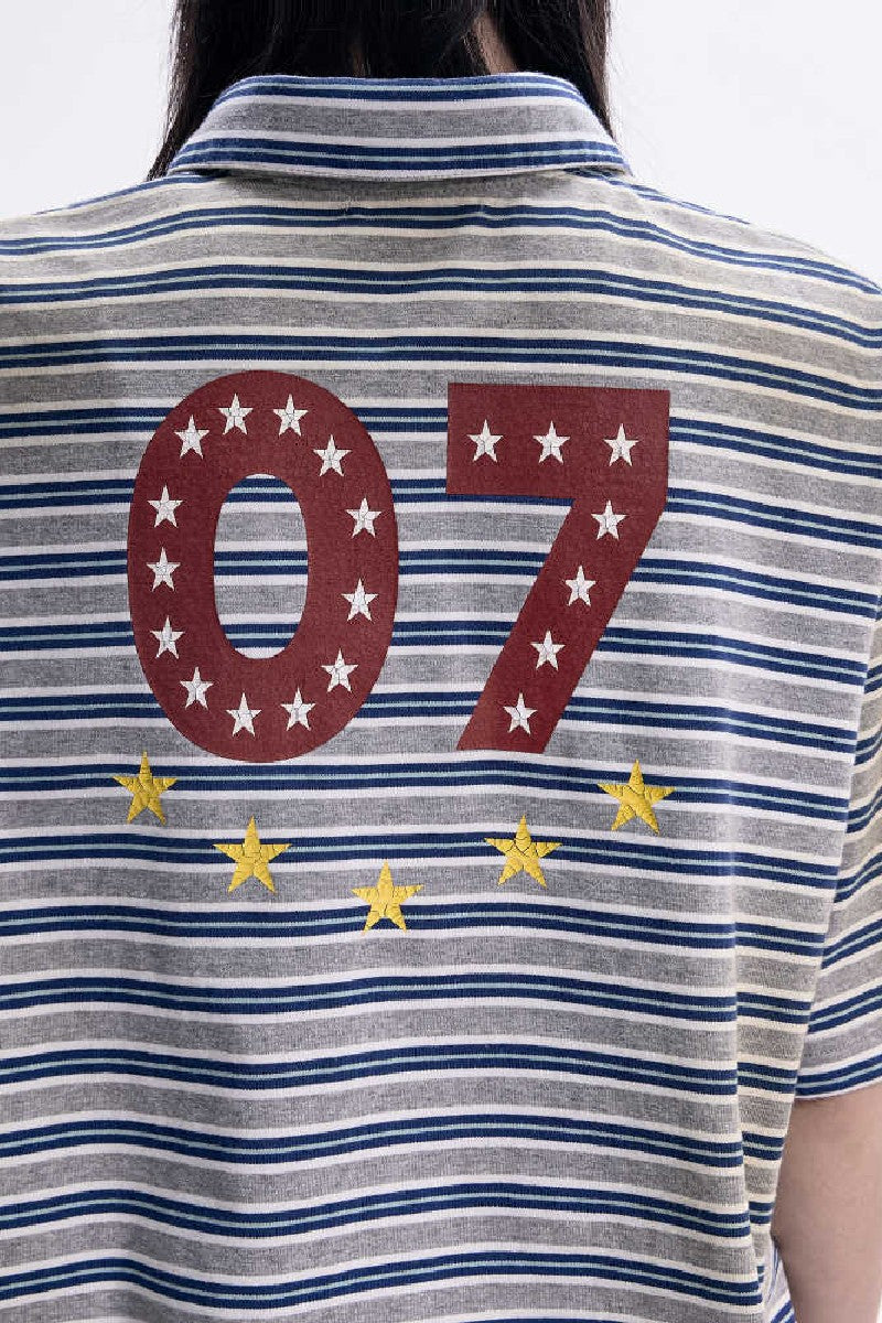 Distressed Stripe Button Polo Tee