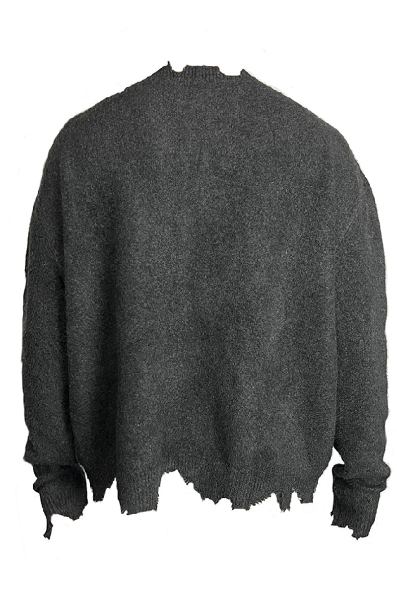 Half-Zip Distressed Gray Sweater