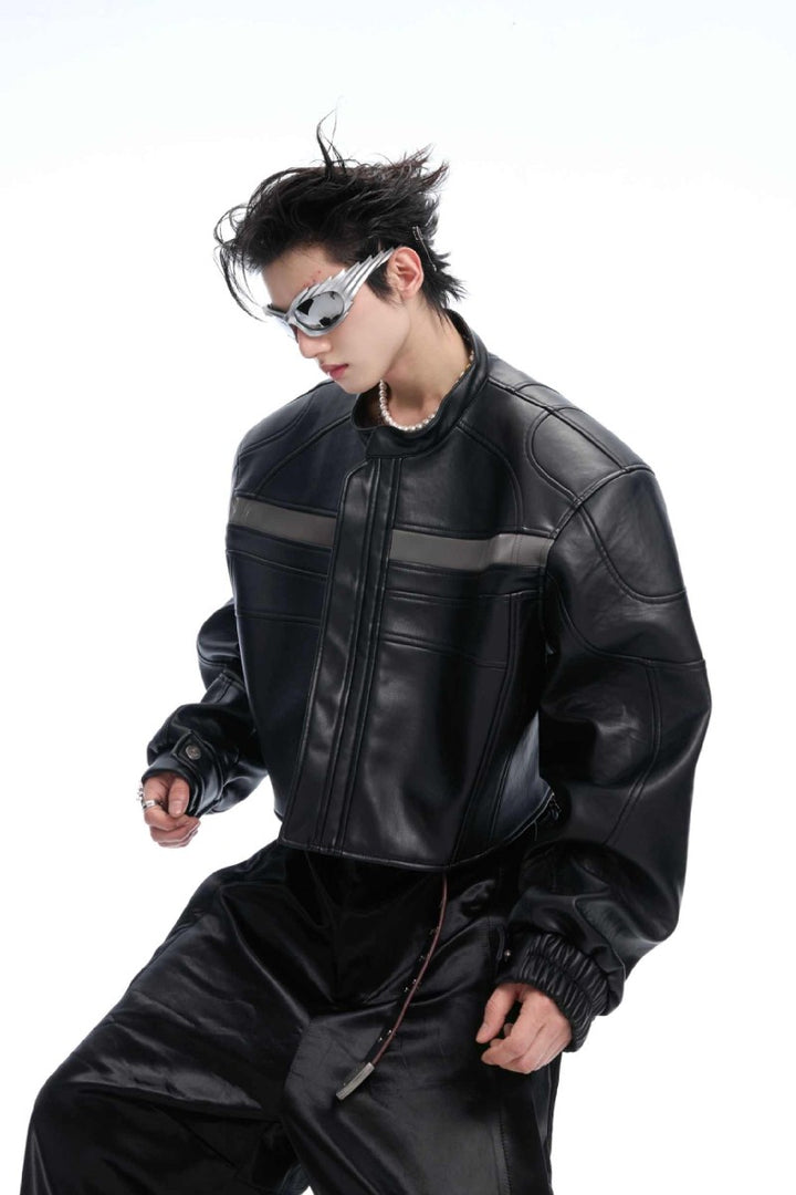 Deconstructed Patchwork Short Leather Jacket