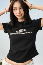 Slim Knit Logo Crop Tee