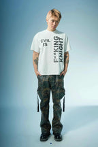 Waxed Camo Flared Cargo Pants