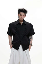 Textured Embroidered Short Sleeves Cropped Shirt
