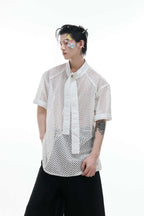 Knit Tie Detail Mesh Tee