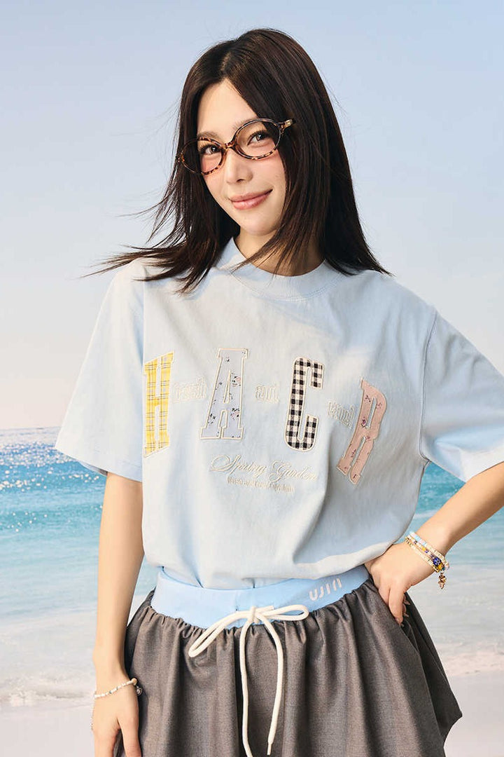 Colorblock Floral Patch Tee