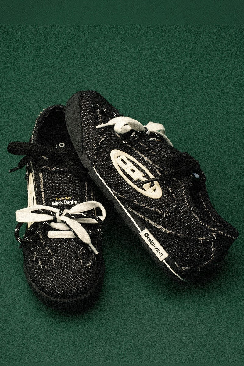 College Black Denim Trainer Sneakers