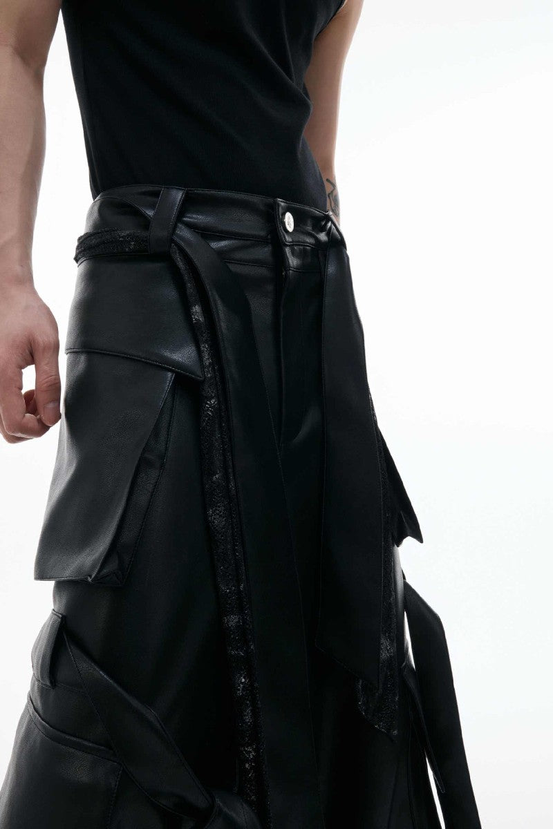 Vintage Strap Pocket Leather Pants