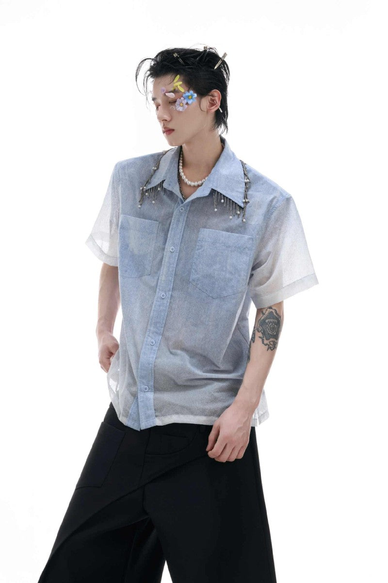 Ombre Fringe Short Sleeve Shirt