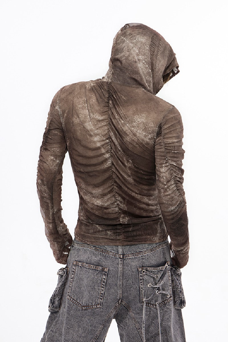 Sheer Mesh Hooded Print Tee