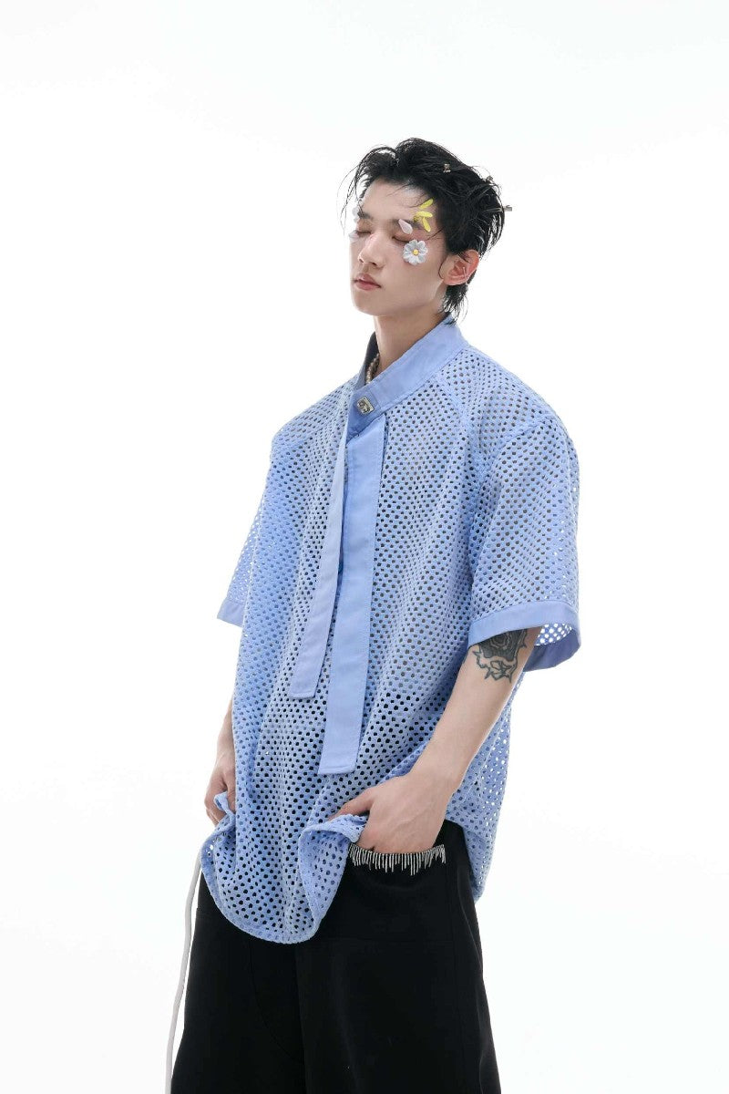 Knit Tie Detail Mesh Tee