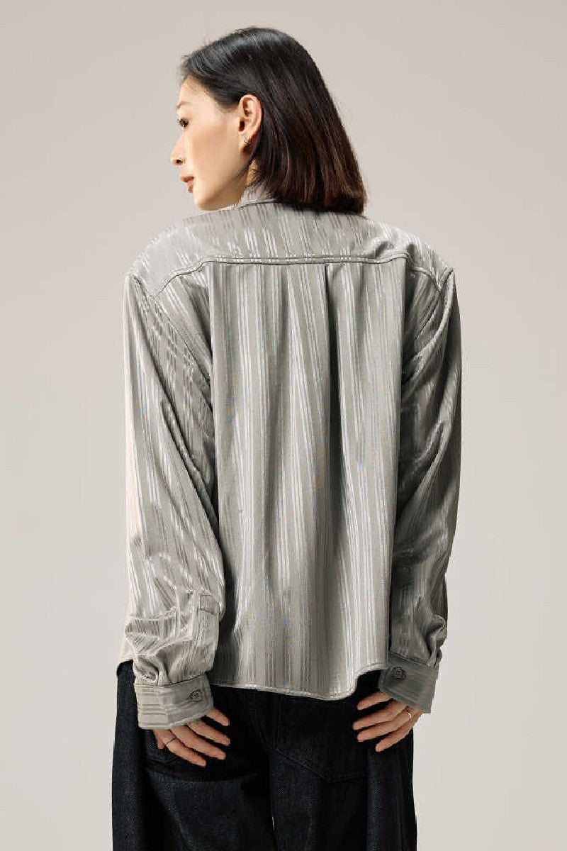 Silk-Texture Striped Shirt