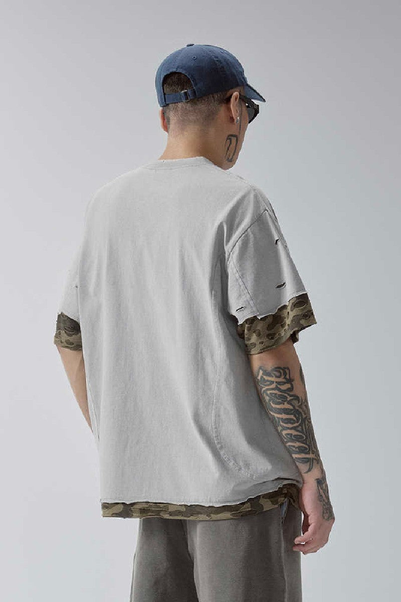 Camo Layered Distressed T-Shirt