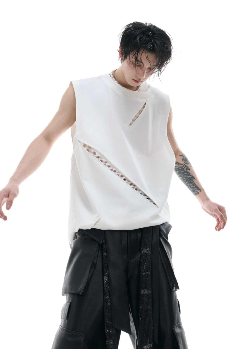 Mesh Cutout Sleeveless Vest