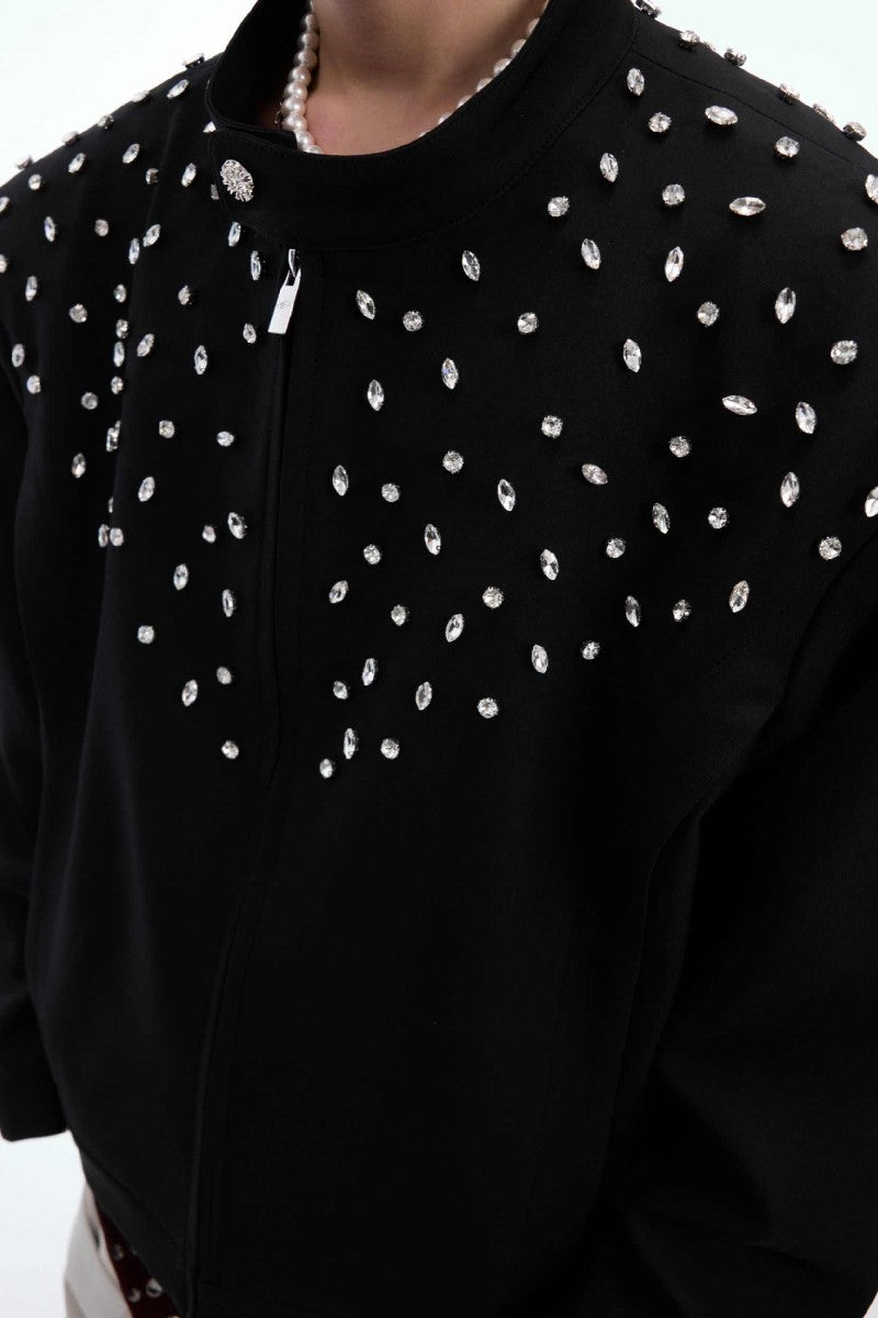 Hand-Embellished Rhinestone Harrington Jacket