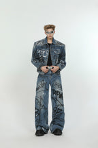 Graffiti Print Denim Jacket