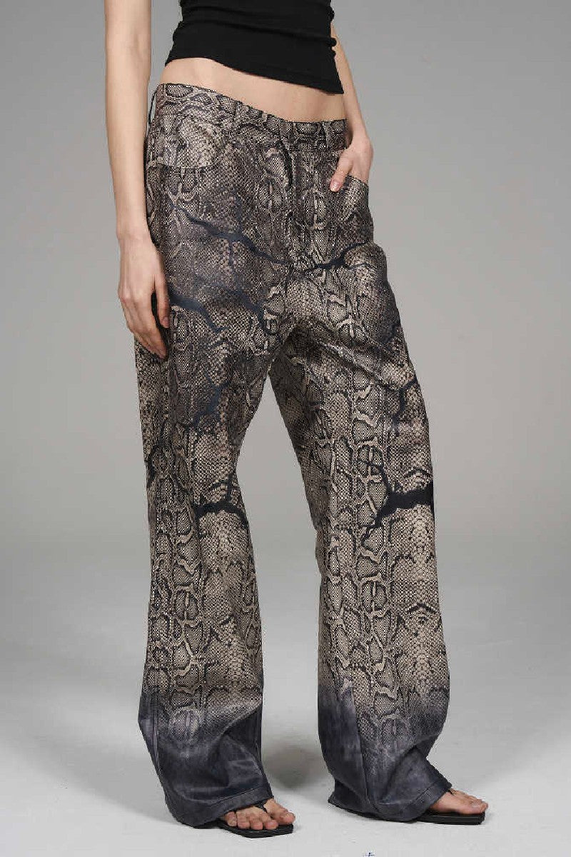Snakeskin Print Faux Leather Pants
