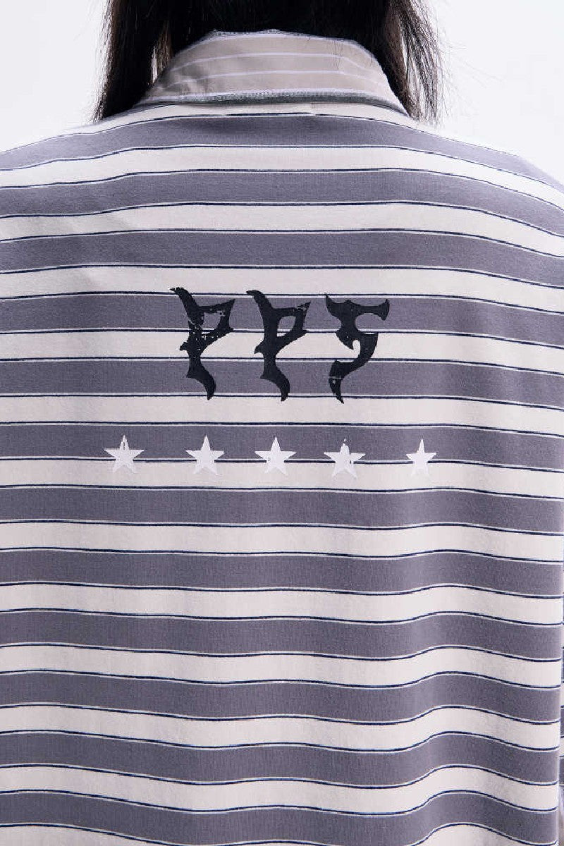 Striped Layered Longsleeve Polo Tee
