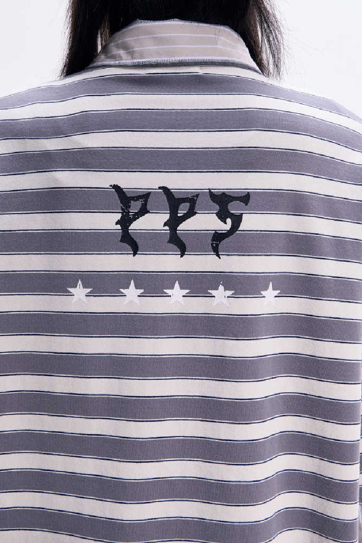 Striped Layered Longsleeve Polo Tee