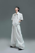 Textured Embroidered Short Sleeves Cropped Shirt