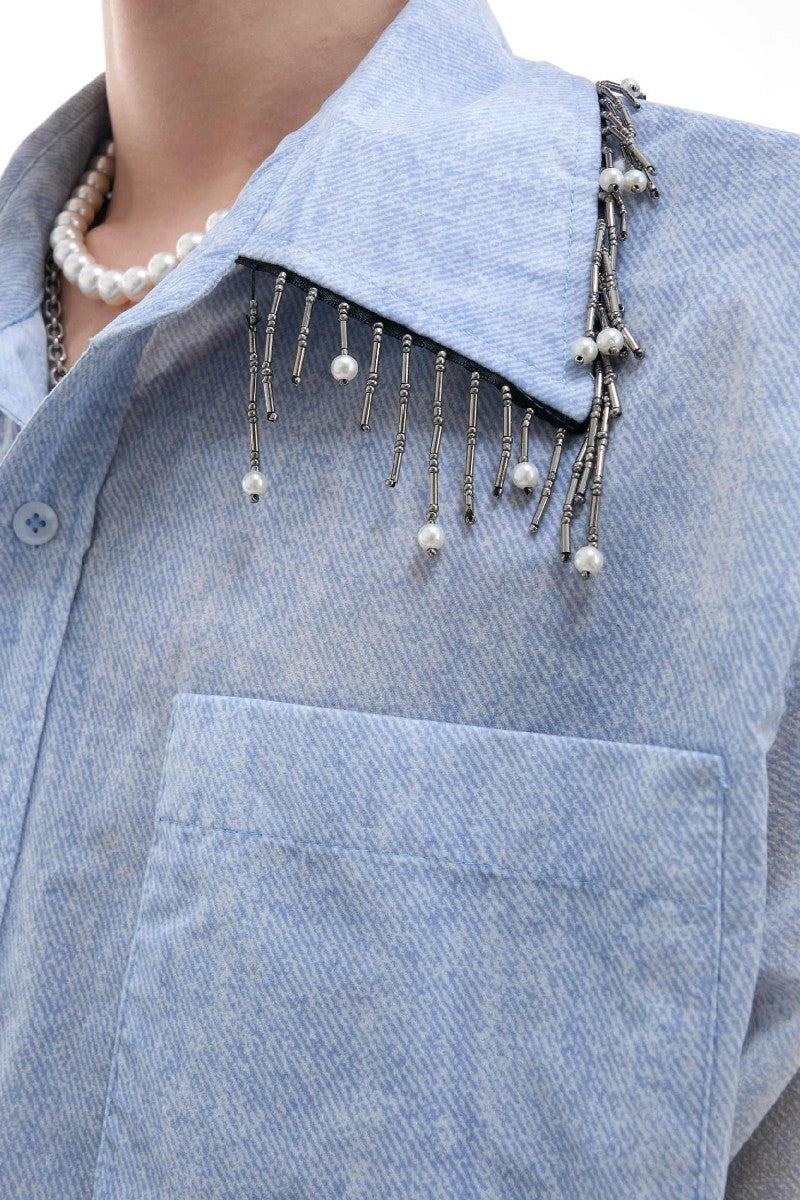 Ombre Fringe Short Sleeve Shirt