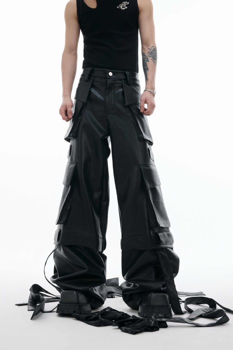 Vintage Strap Pocket Leather Pants