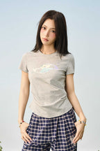 Floral Patch Pleated Slim Tee