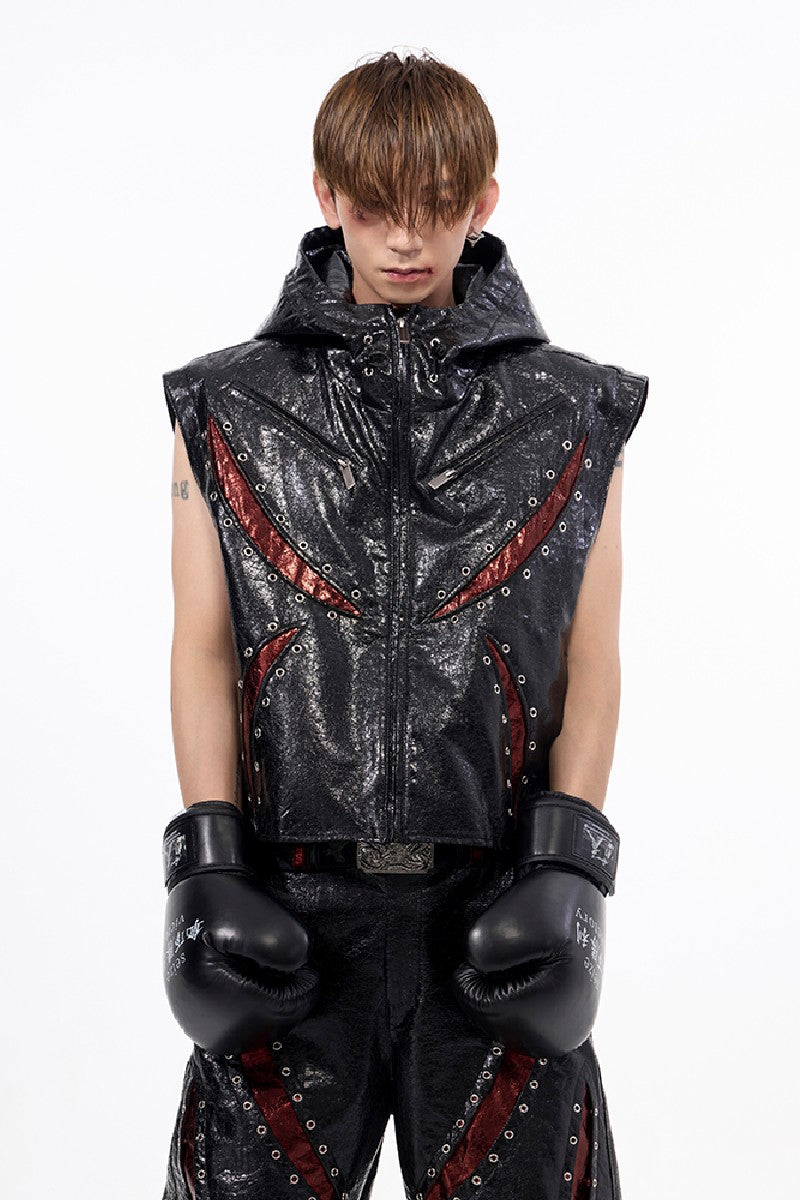 Dark Patchwork Hooded Vest