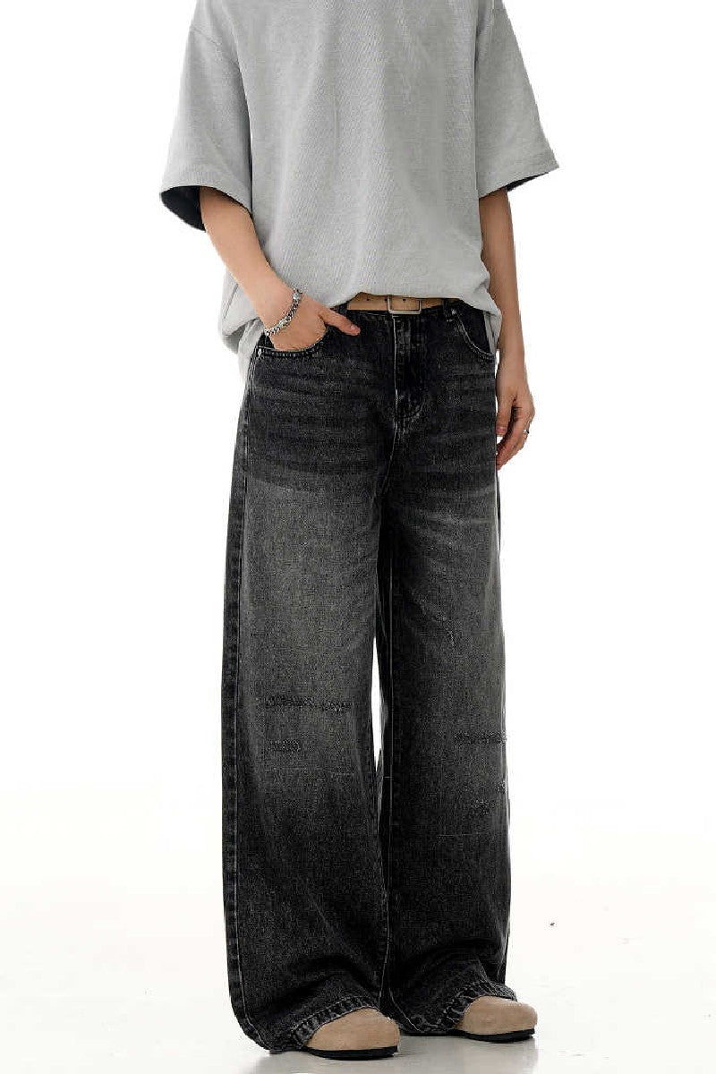 Whiskered Grey Straight Jeans