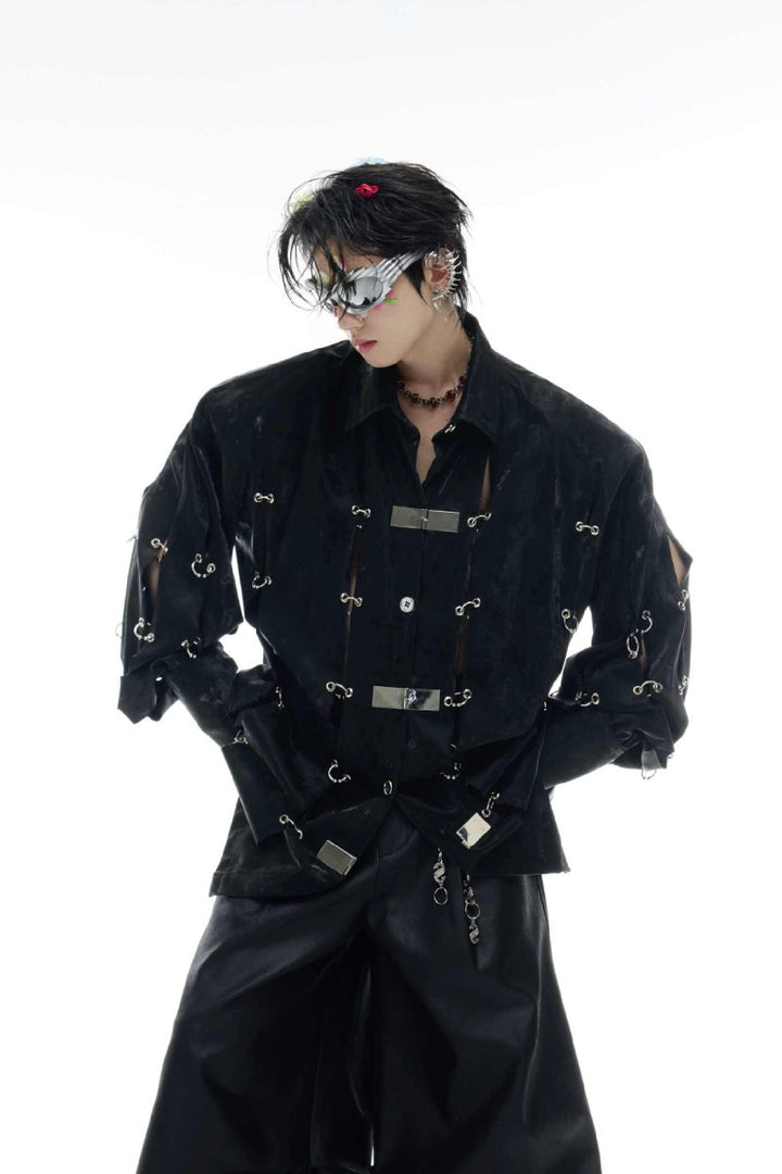 Metal Buckle PU Shirt Jacket