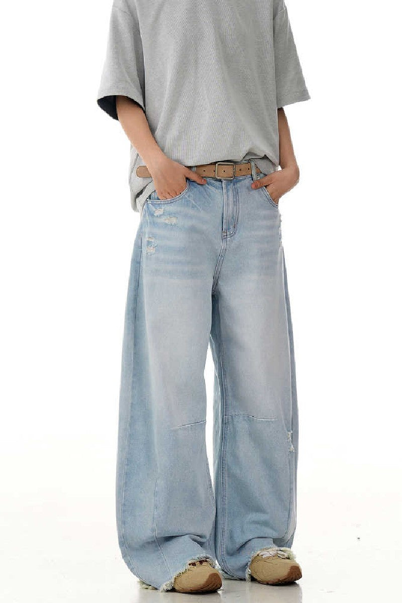 Blue Deconstructed Cropped Jeans