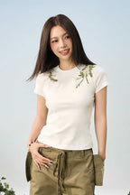 Floral Embroidered Slim Tee