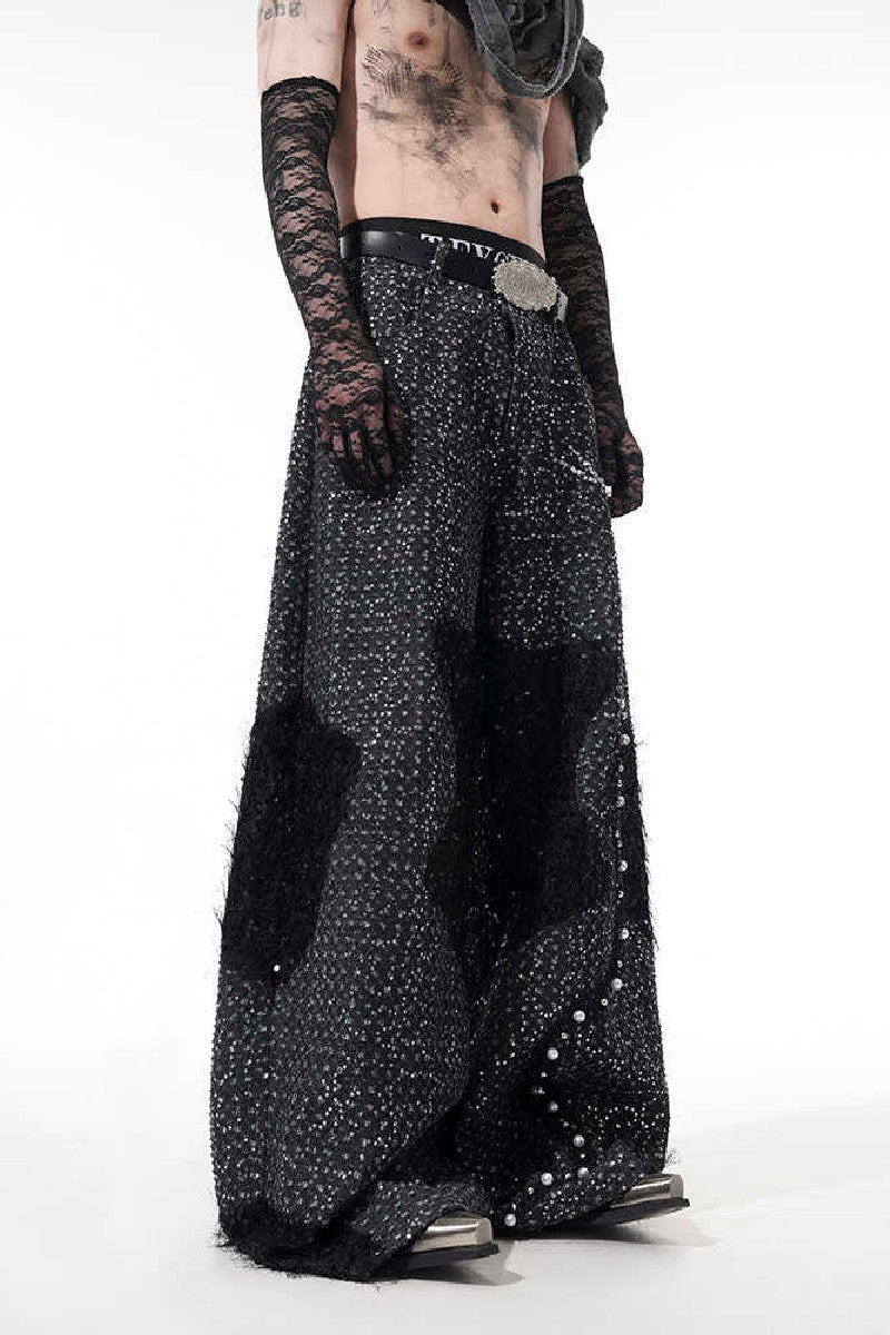 Sequin Pearl Mesh Jeans