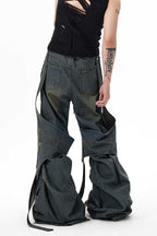 Deconstructed Strap Washed Jeans