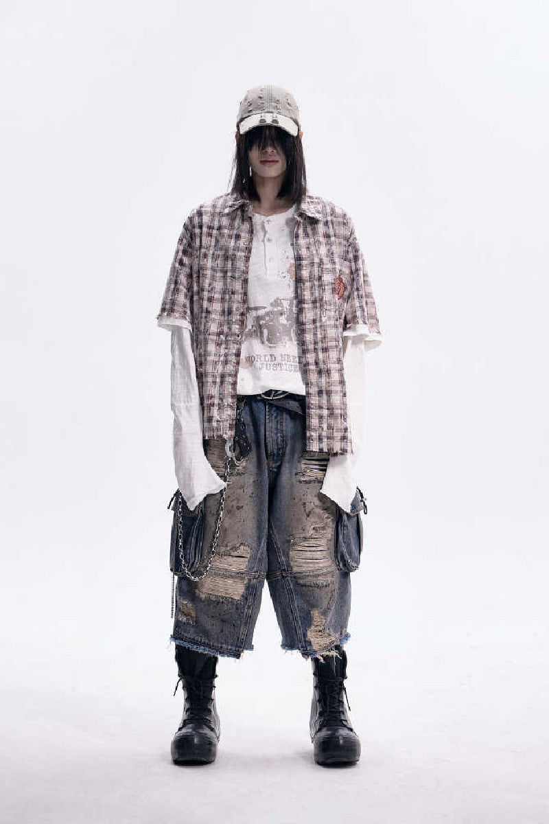 Plaid Raw Edge Polo Shirt