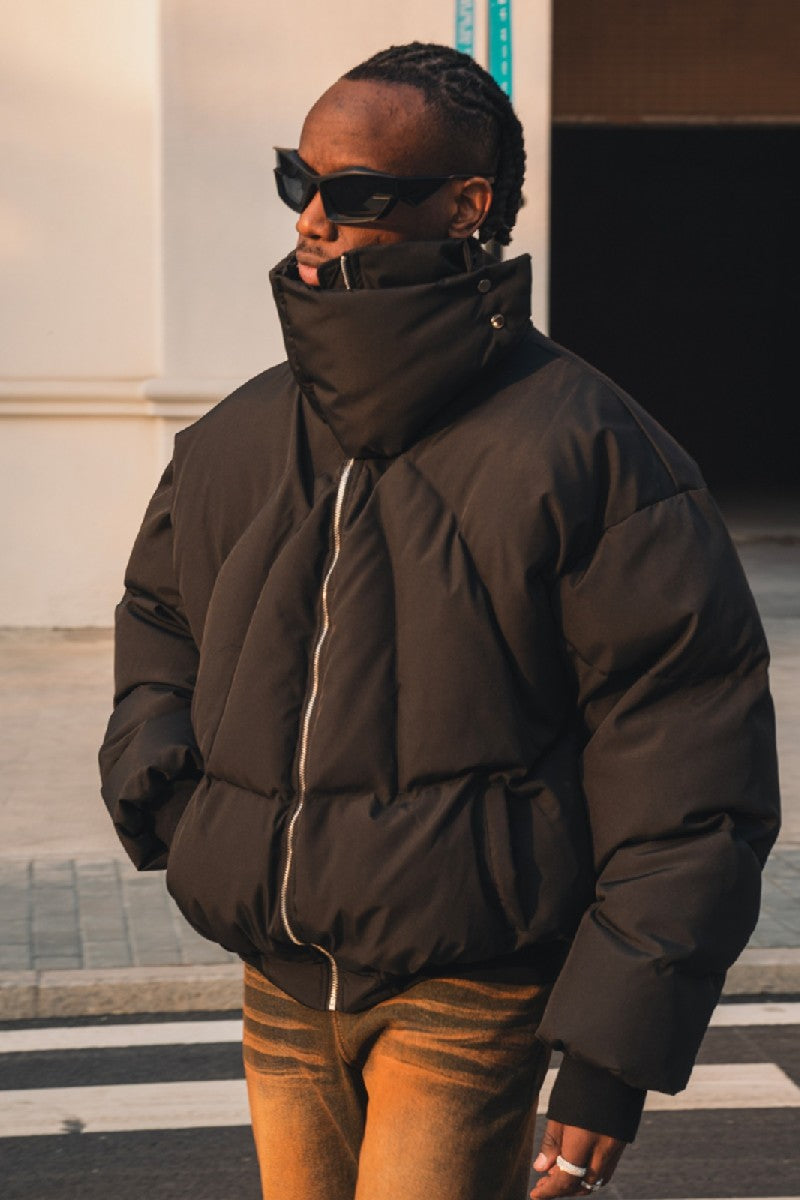 Pleated High Collar Puffer Jacket