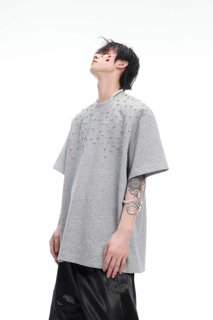 Hand-Sewn Rhinestone Cotton Tee