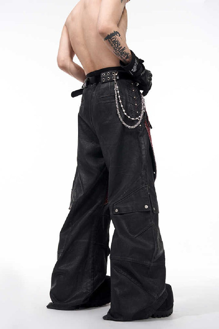 Waxed Mesh Panel Jeans