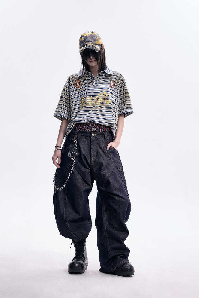 Distressed Stripe Button Polo Tee