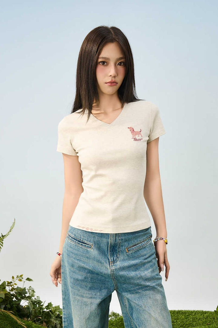 Cartoon Dog V-Neck Tee