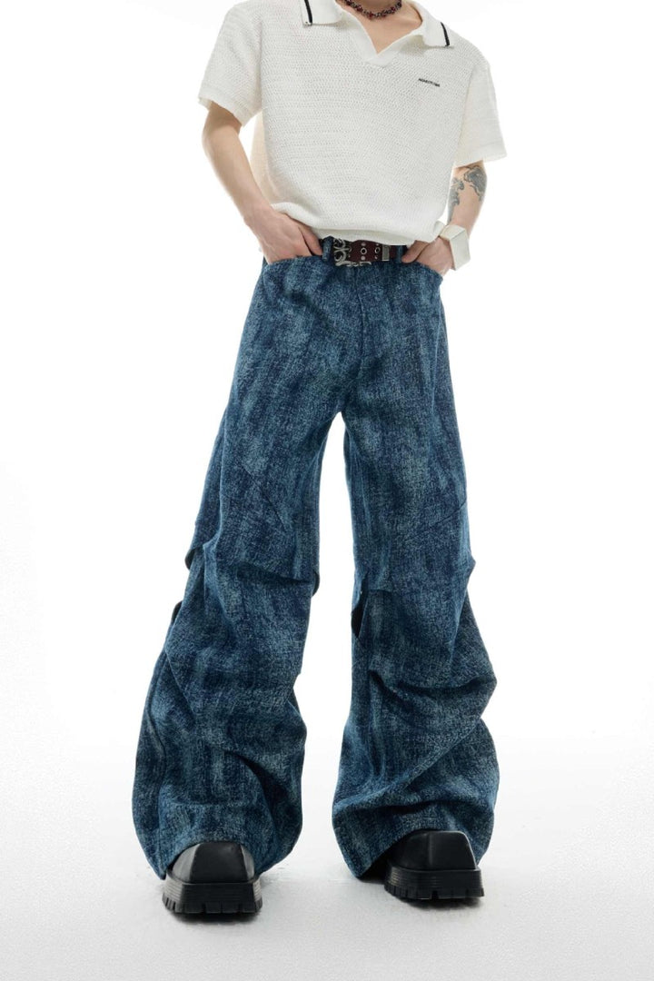 Wrinkled Textured Straight Denim