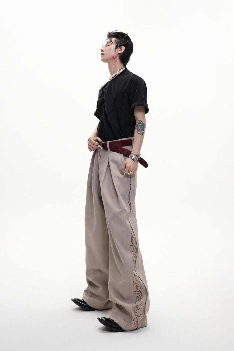 Embroidered Pleated Vintage Trousers